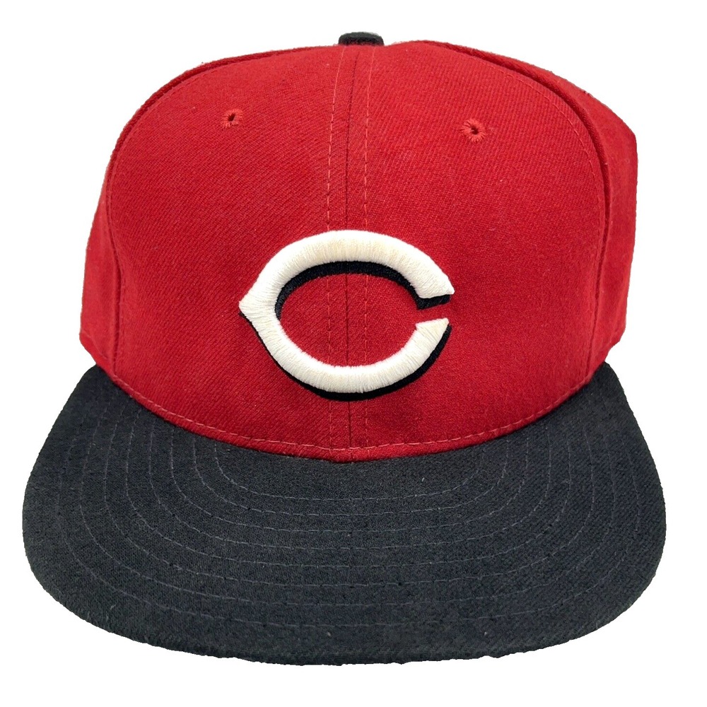 Cincinnati‎ Reds Hat Cap Fitted Size 7 Red Black Plain Logo 59Fifty Flat Bill AW
